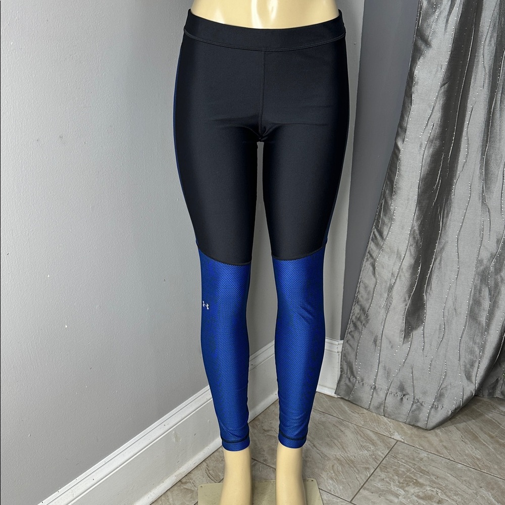 Under Armour Compression Heatgear Women’s Leggings Sz L Black and Blue - Picture 2 of 7